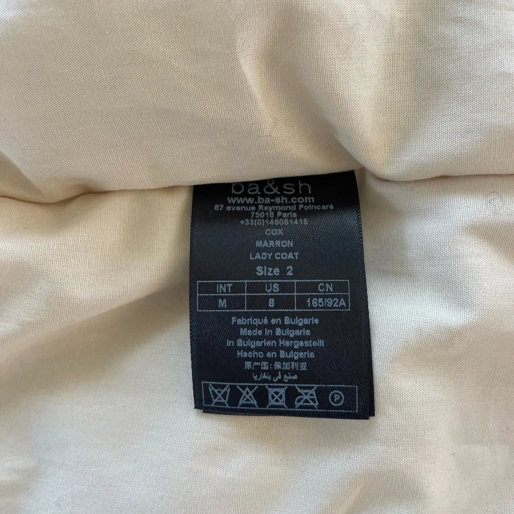 ba&sh Cox Marron Lady Coat Hooded Size 2 Us 8 Plaid Belted Wool blend - Picture 11 of 13